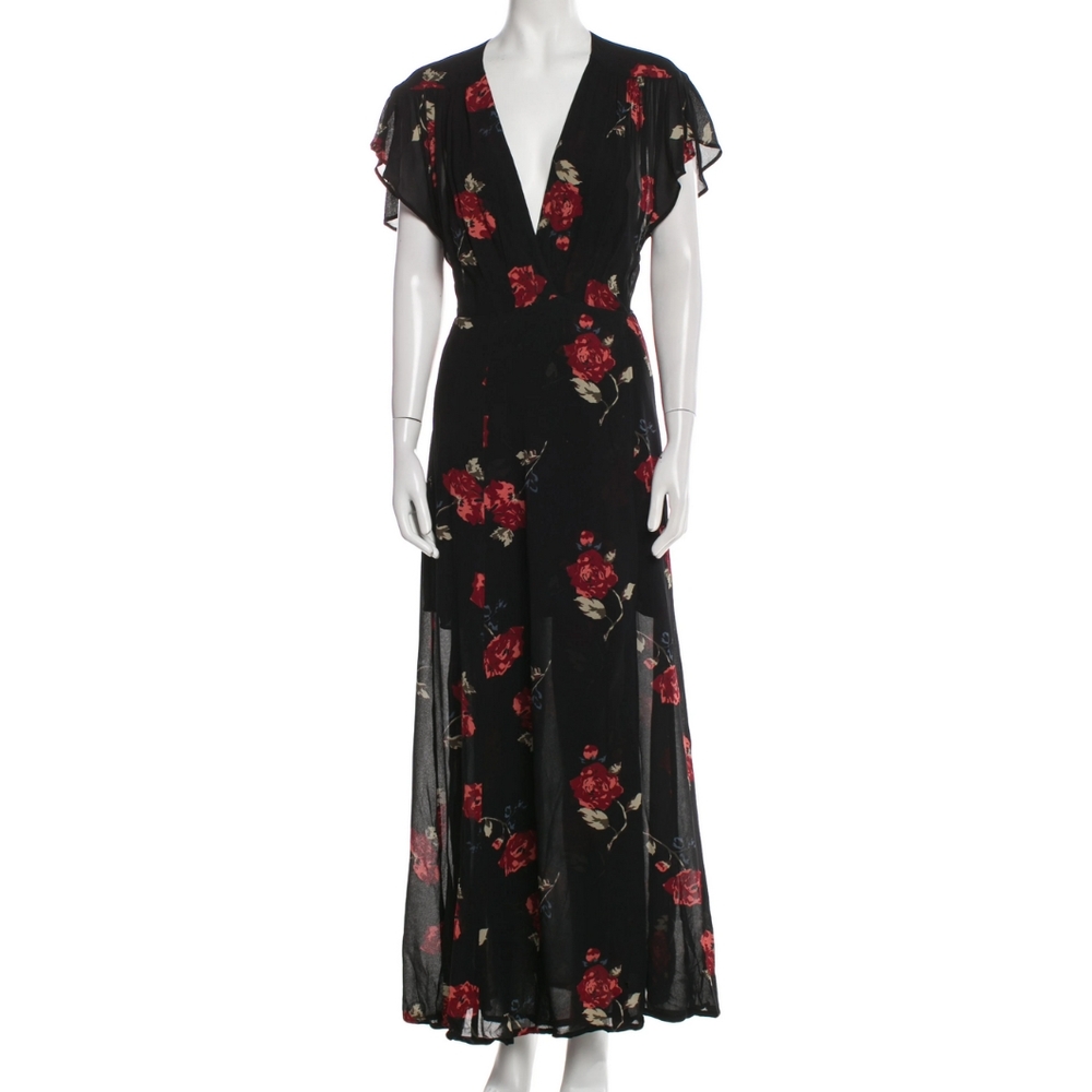 Reformation black red floral maxi wrap dress